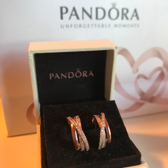 Pandora Entwined Hoop Rose Gold Earrings New - Picture 7 of 7